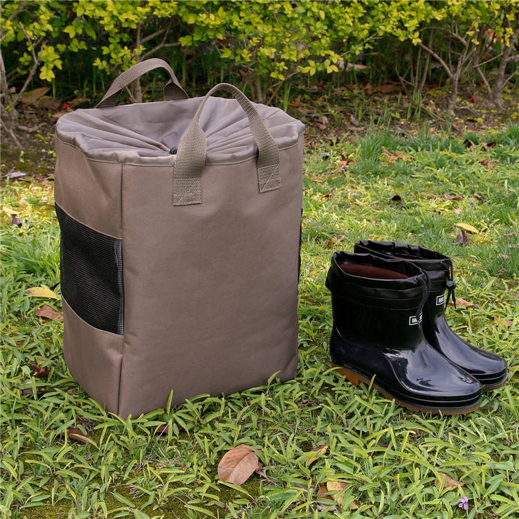 Bolsa de zapatos de lluvia de goma transpirable para pesca al aire libre de color caqui, bolsa de embalaje de zapatos Oxford con cordón con diseño de malla para hombre