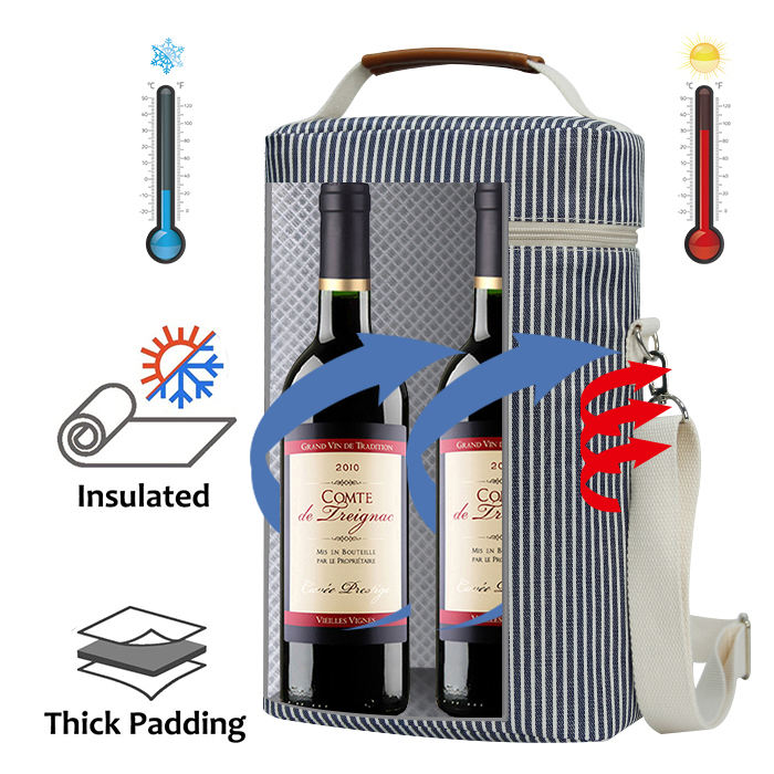 La bolsa de asas termal personalizada portátil del vino aisló el hombro impermeable 2 botella del refrigerador del vino