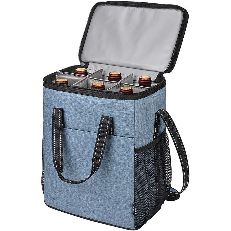 Bolsa de vino térmica con aislamiento reutilizable, respetuosa con el medio ambiente, color azul, paquete de 6 botellas, enfriador de vino, botella, bolsa de vino