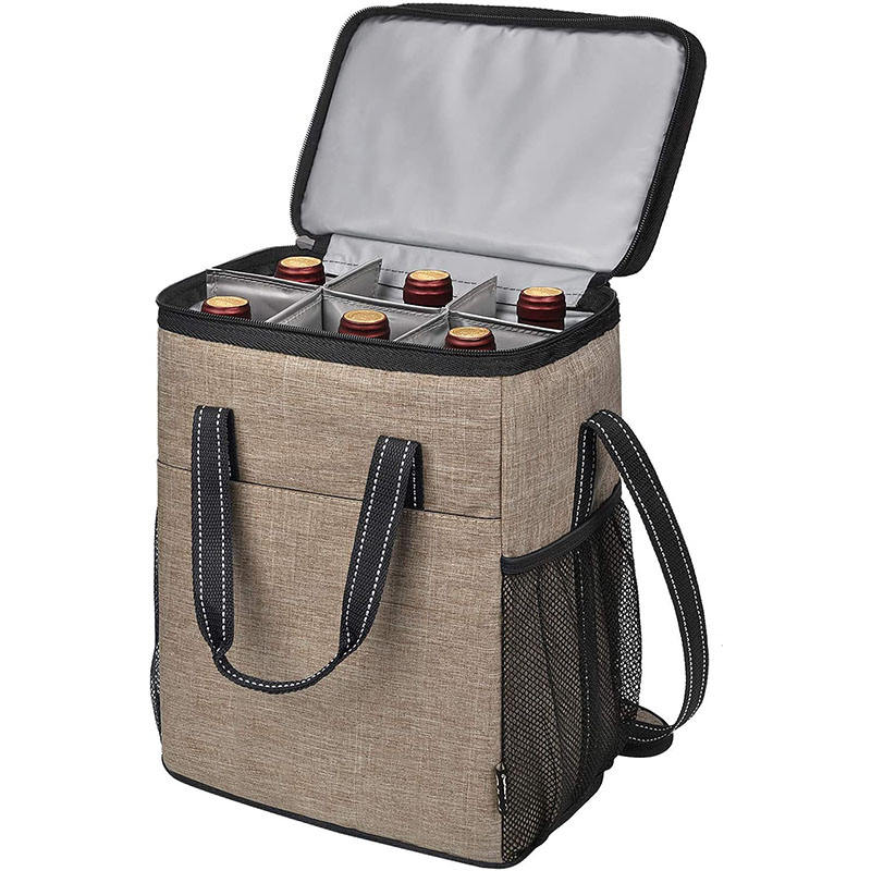 Bolsa de viaje aislada para picnic, 6 botellas de vino, con asa y correa ajustable para el hombro