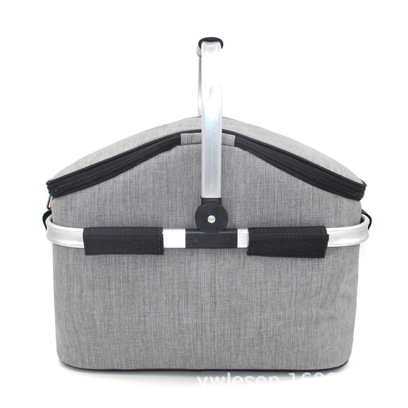 Cesta plegable Enmarcada de aluminio Picnic Cooler Tote Bag Picnic Basket Cooler Bag con cubierta de cremallera