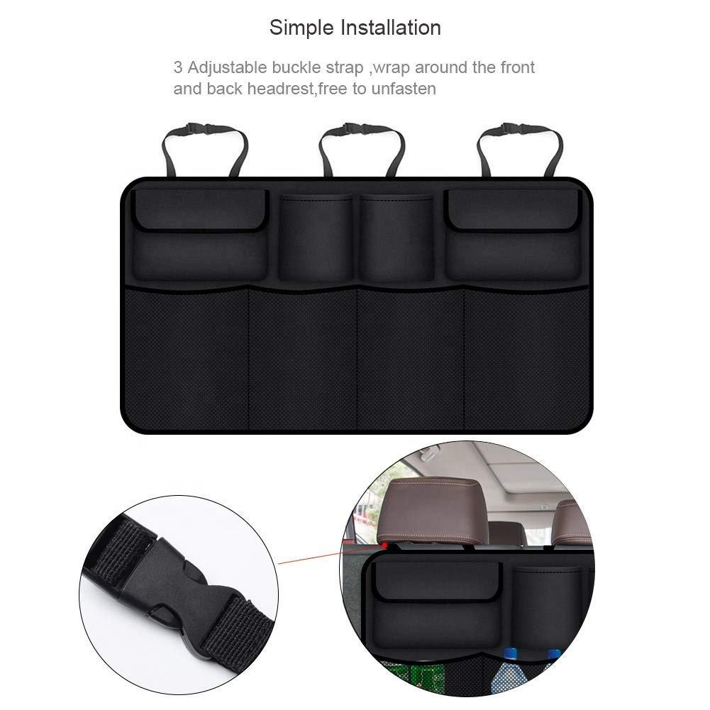 Organizador de almacenamiento de asiento de maletero de coche de cuero multibolsillo plegable para SUV net colgante organizador de coche asiento trasero