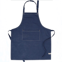 Delantal de algodón para mujer con bolsillo, delantal azul de algodón orgánico con correa ajustable para el cuello