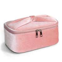 Bolsa de maquillaje de terciopelo de lujo para mujer, bolsa de almacenamiento de cosméticos portátil, bolsa de maquillaje de novia de Color rosa encantador